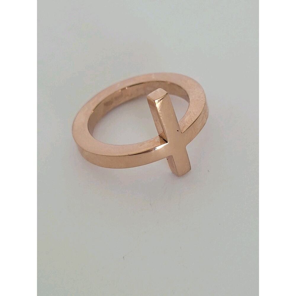 Folli Follie Rose Gold Side Cross Ring Size 56 US 7.5 Minimalistic Modern